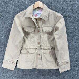 Talbots Jacket Girls 14 Beige Button Up Collared Long Sleeve Pockets Cotton